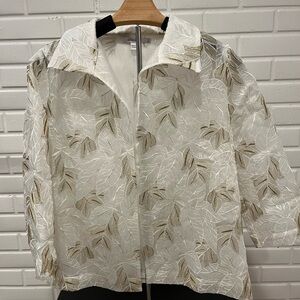 Chico's Sheer Leaf Pattern Jacket in White and Tan